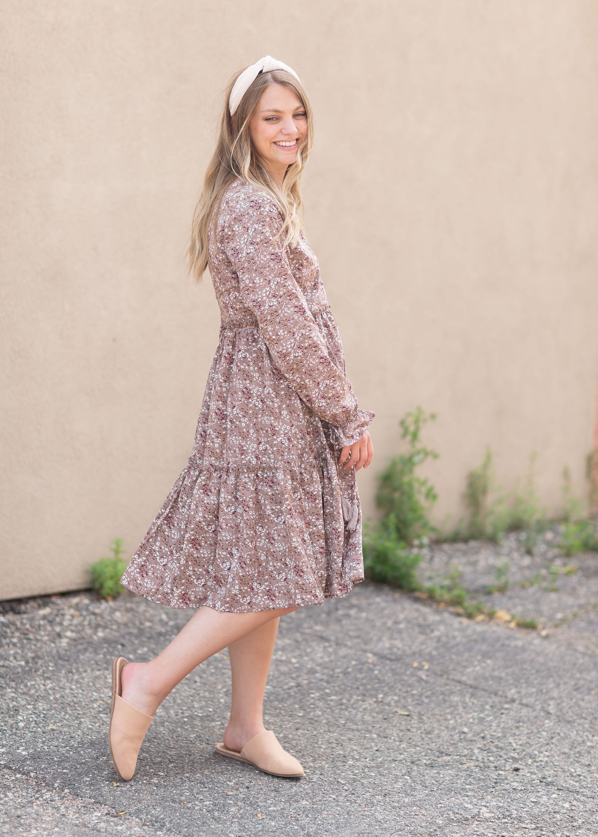 The August Long Sleeve Floral Midi Dress Dresses