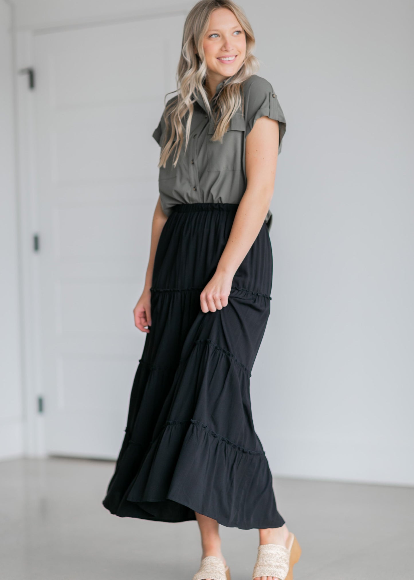 Tiered Lined Maxi Skirt Skirts