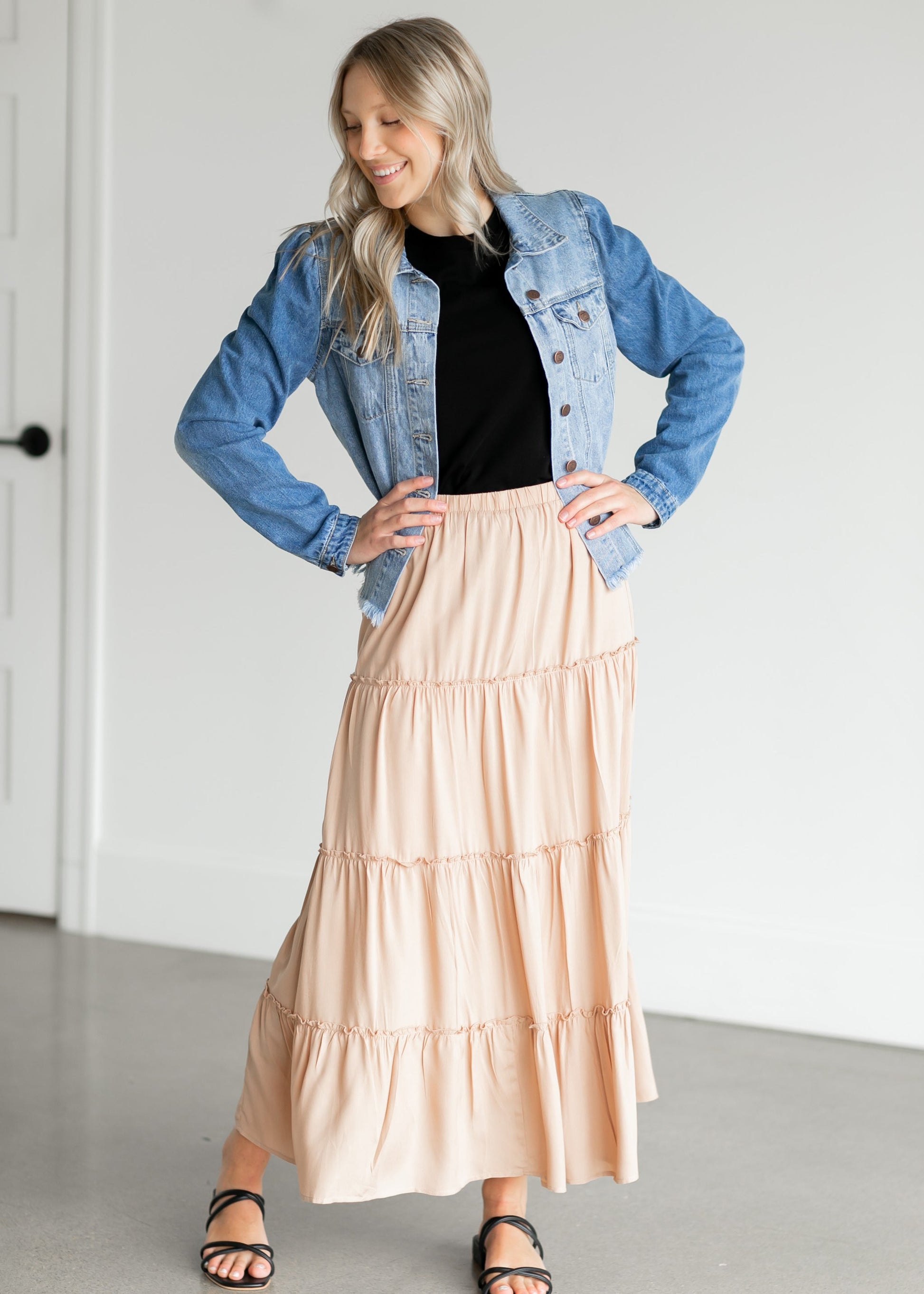 Tiered Lined Maxi Skirt Skirts Sand / S