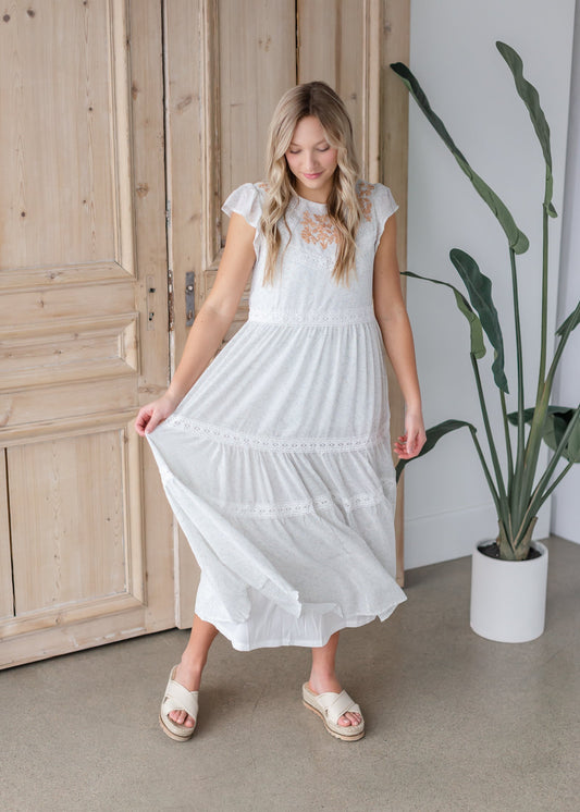 Tiered Maxi Dress with Lace Trim Detail Dresses Polagram