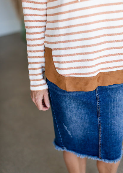 Toffee Striped Drawstring Hoodie Tops Doe & Rae