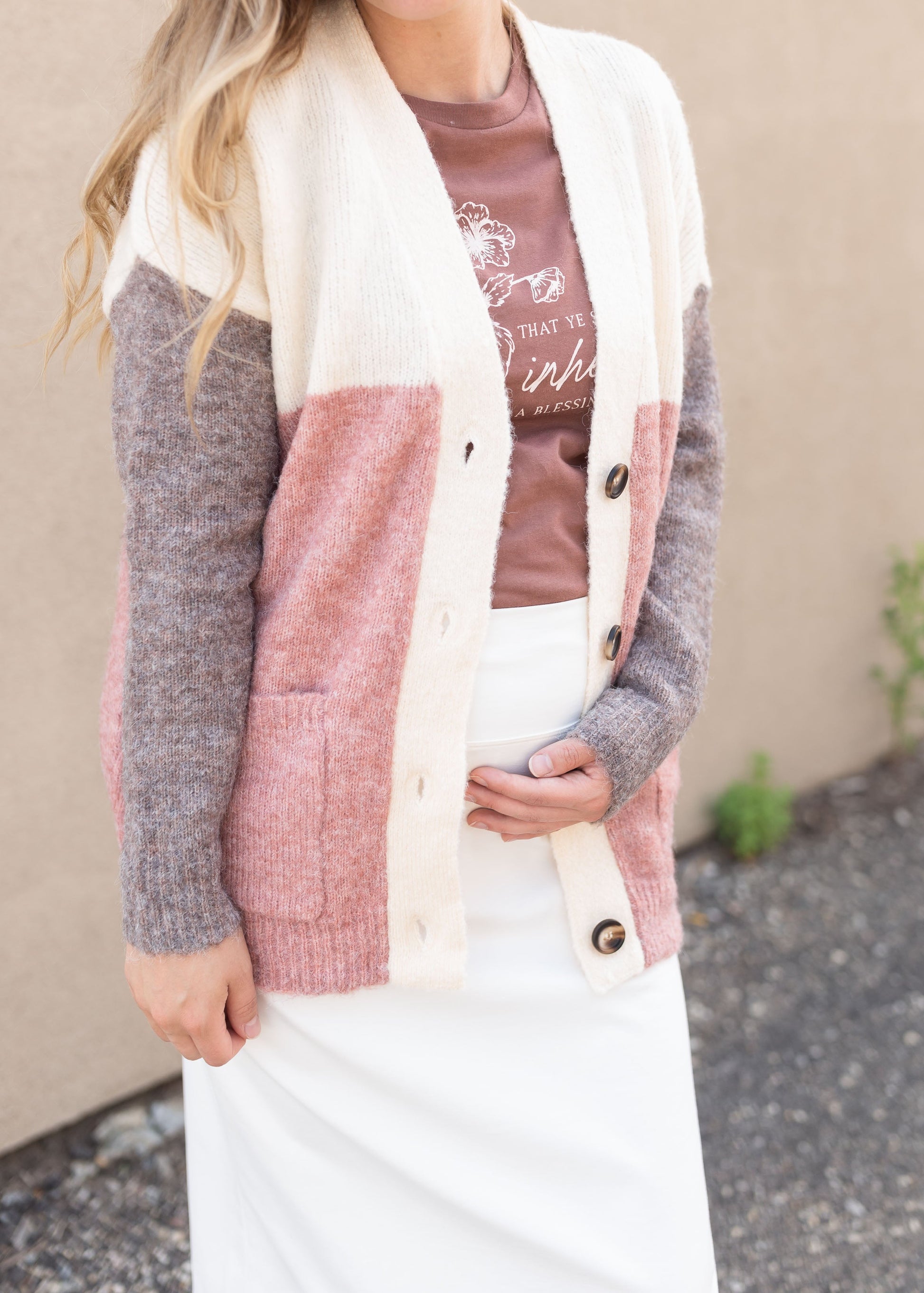 V-Neck Button Closure Cardigan Tops