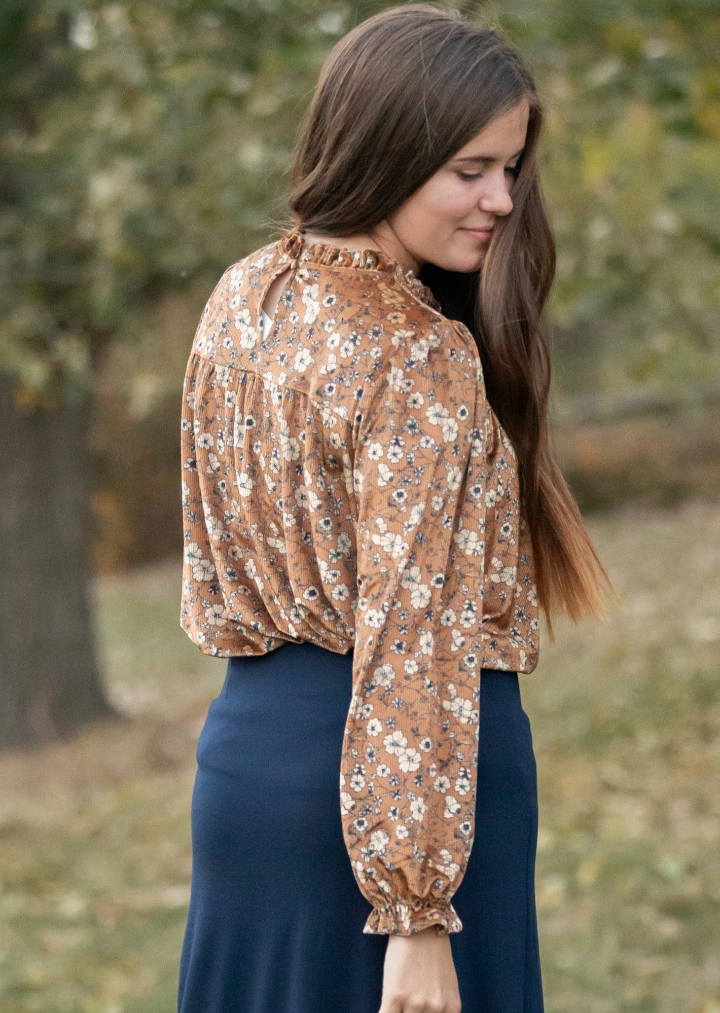 Velvet Long Sleeve Floral Top Tops