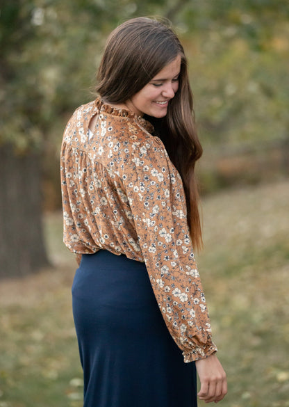 Velvet Long Sleeve Floral Top Tops