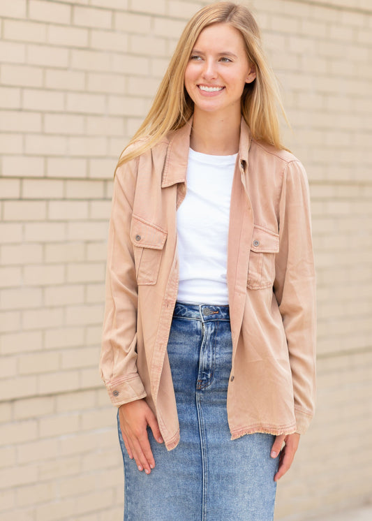 Washed Rust Button Down Top Tops