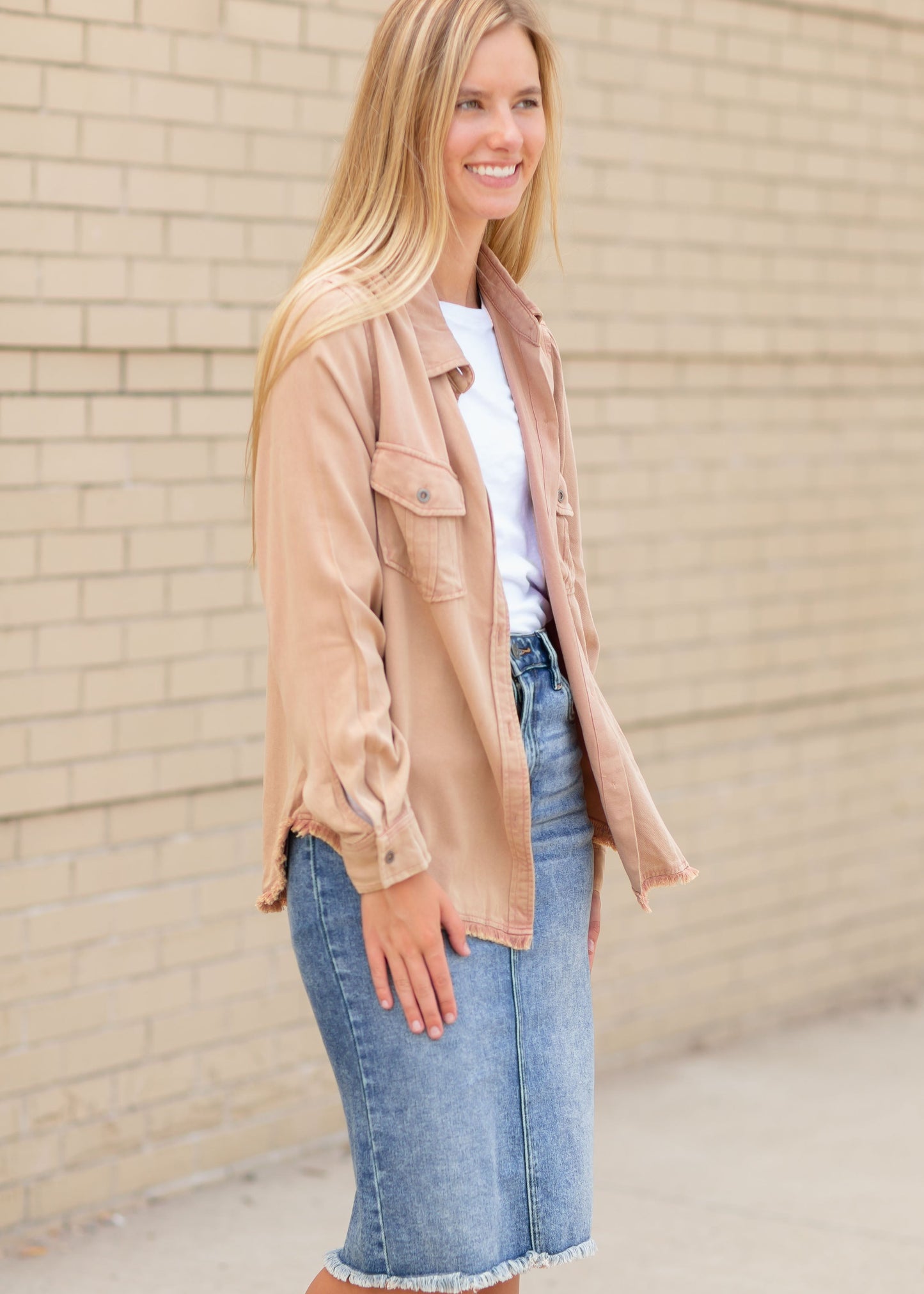 Washed Rust Button Down Top Tops