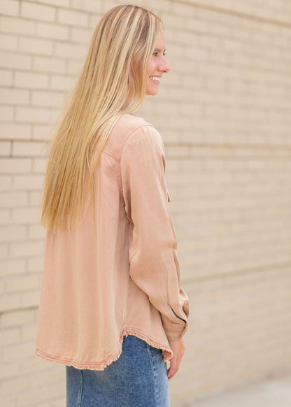 Washed Rust Button Down Top Tops