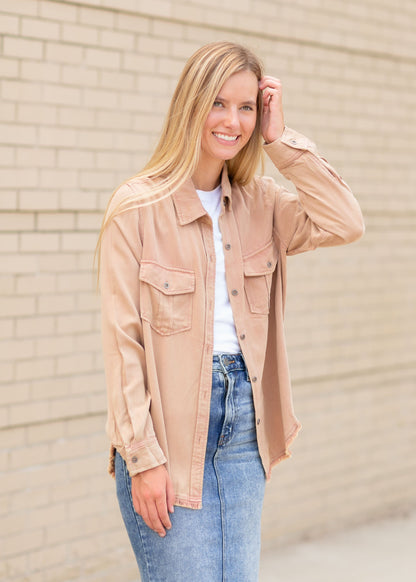 Washed Rust Button Down Top Tops