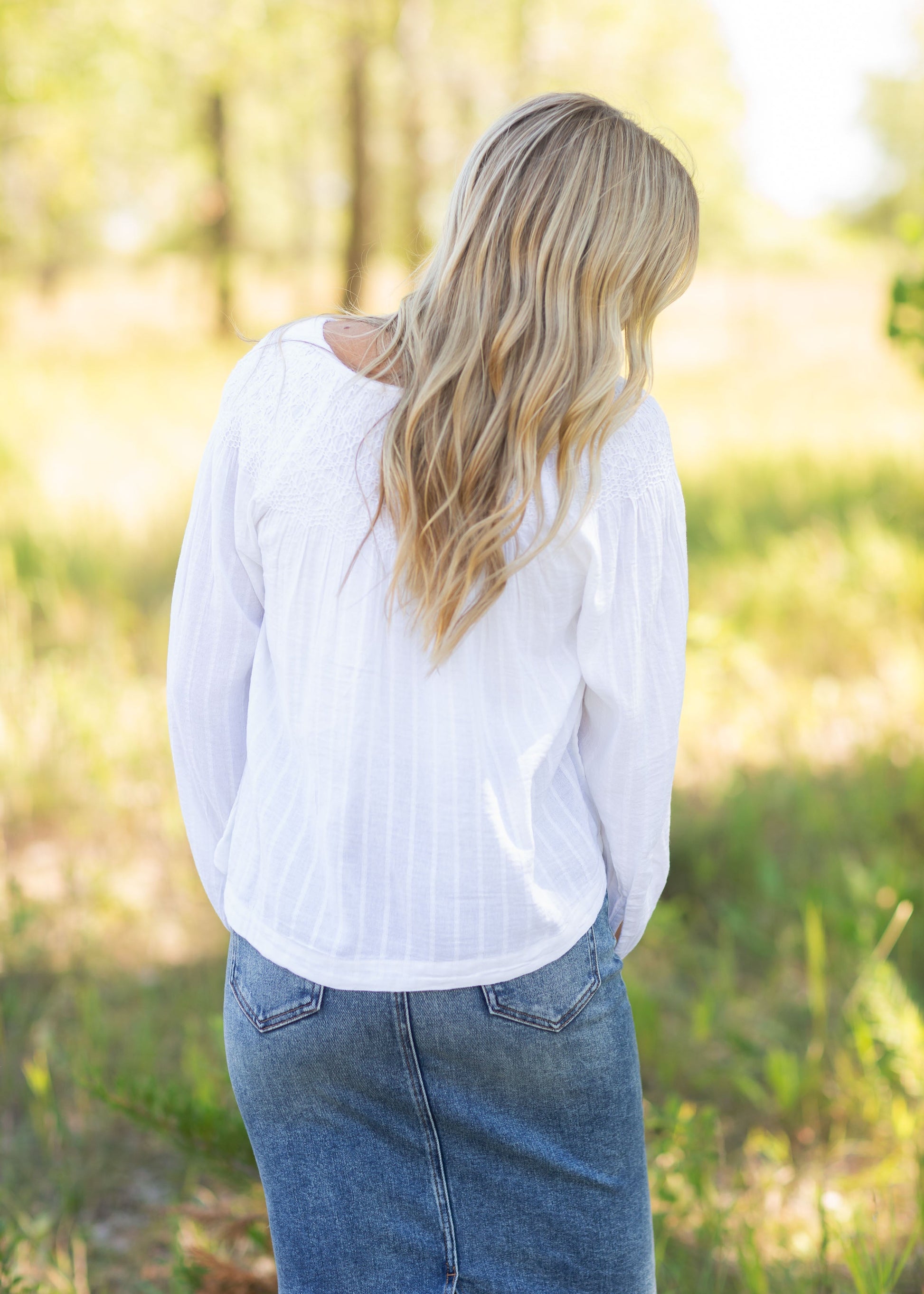 White Balloon Sleeve Top Tops