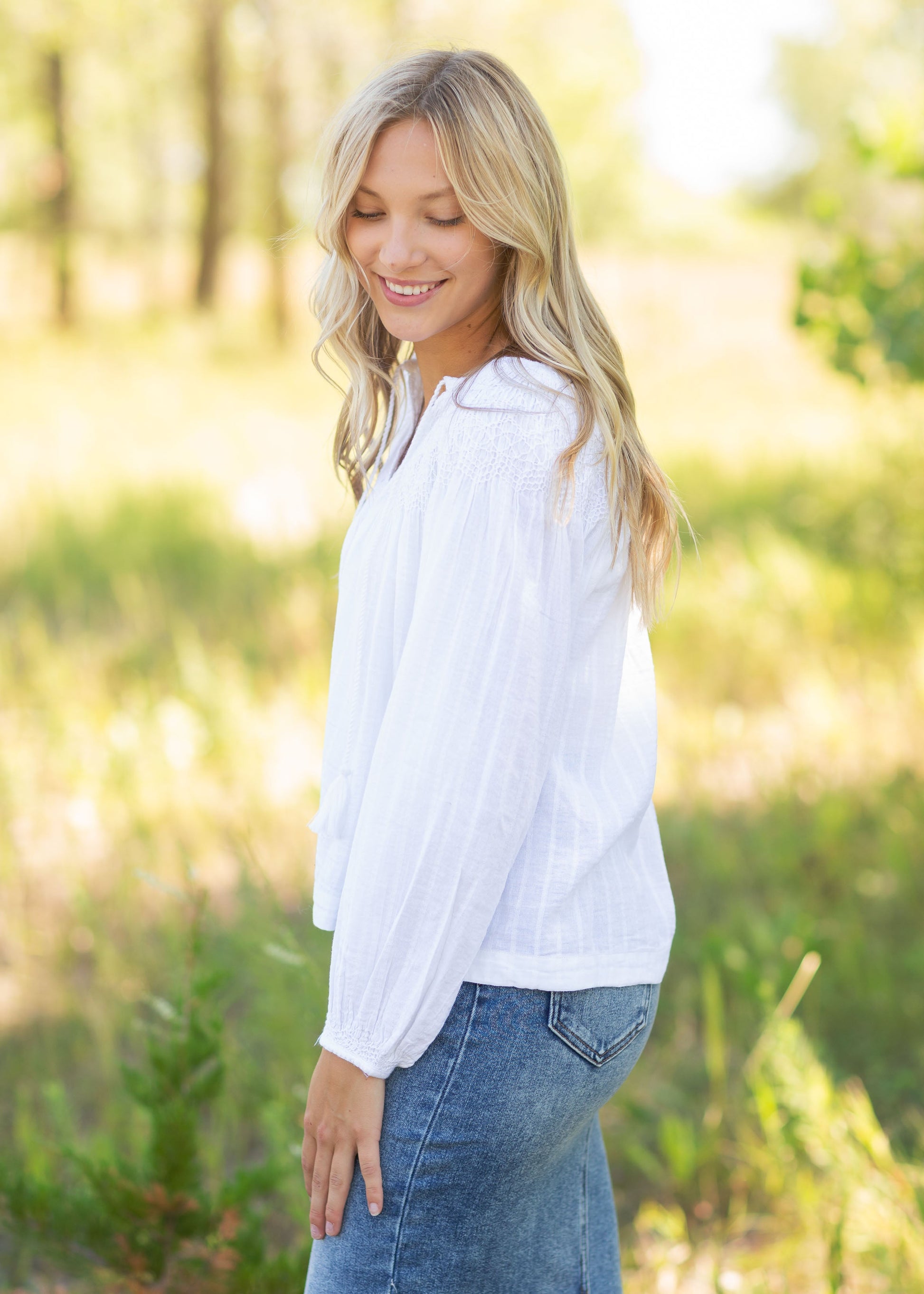 White Balloon Sleeve Top Tops