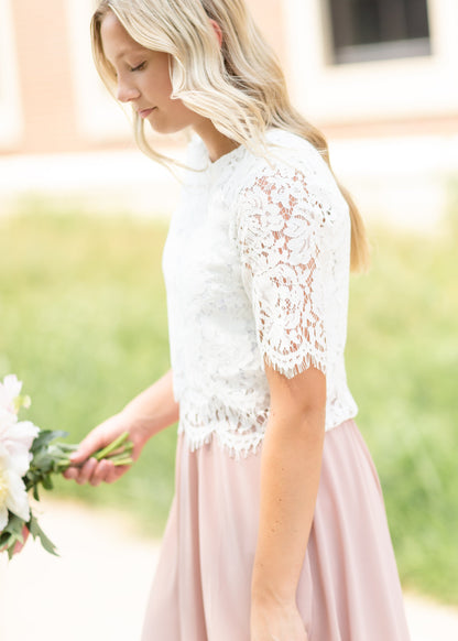 White Floral Lace Top Tops