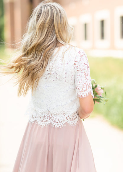 White Floral Lace Top Tops