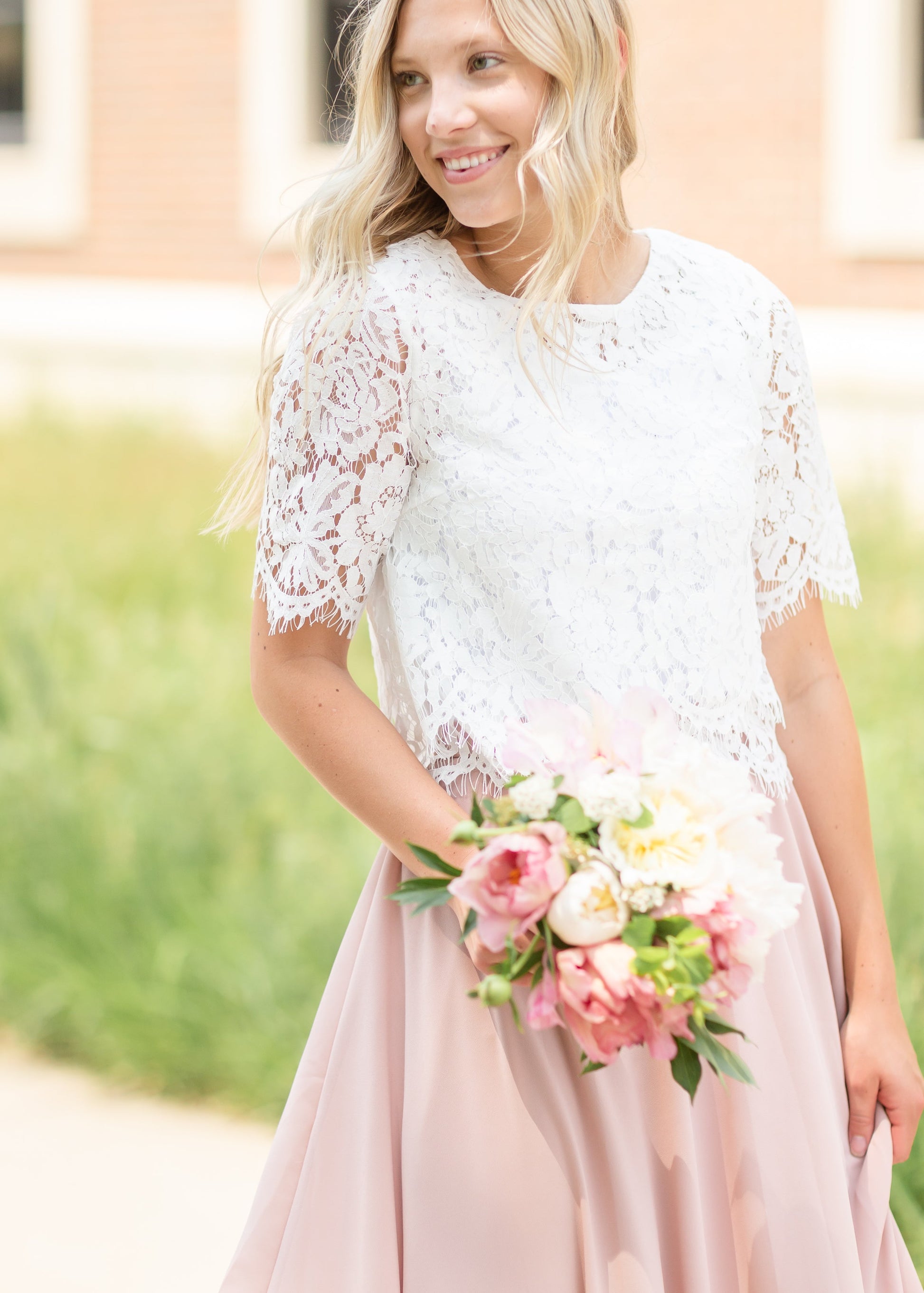 White Floral Lace Top Tops