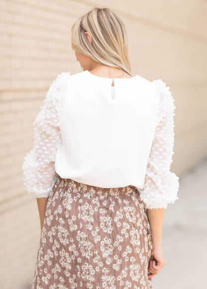 White Fringe Sleeve Knit Top Tops