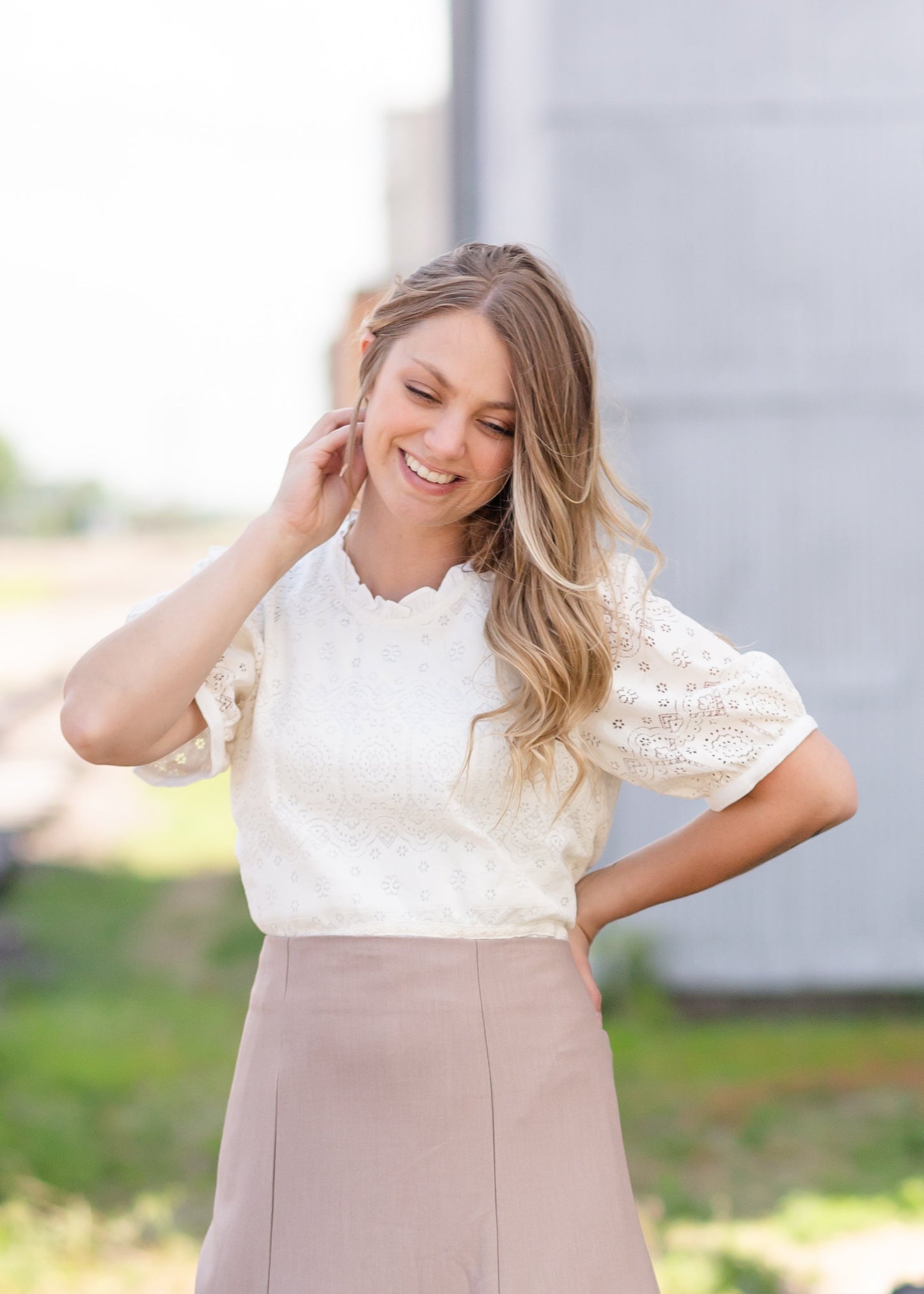 White Lace Mixed Blouse Top Tops