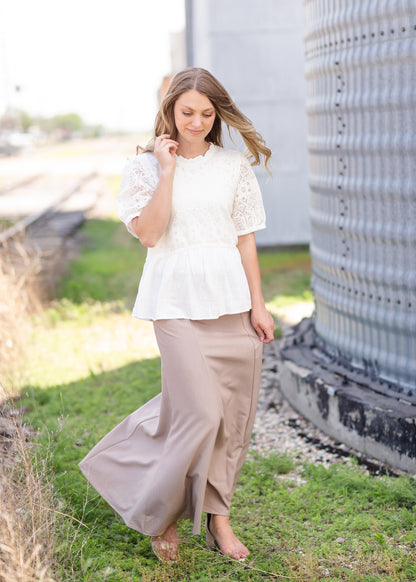 White Lace Mixed Blouse Top Tops