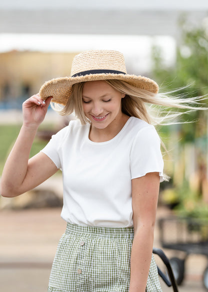 White Ribbed Round Neck Top Shirt Tea N Rose