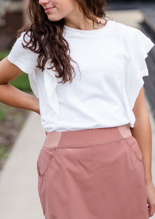 White Ribbed Ruffle Knit Top Tops