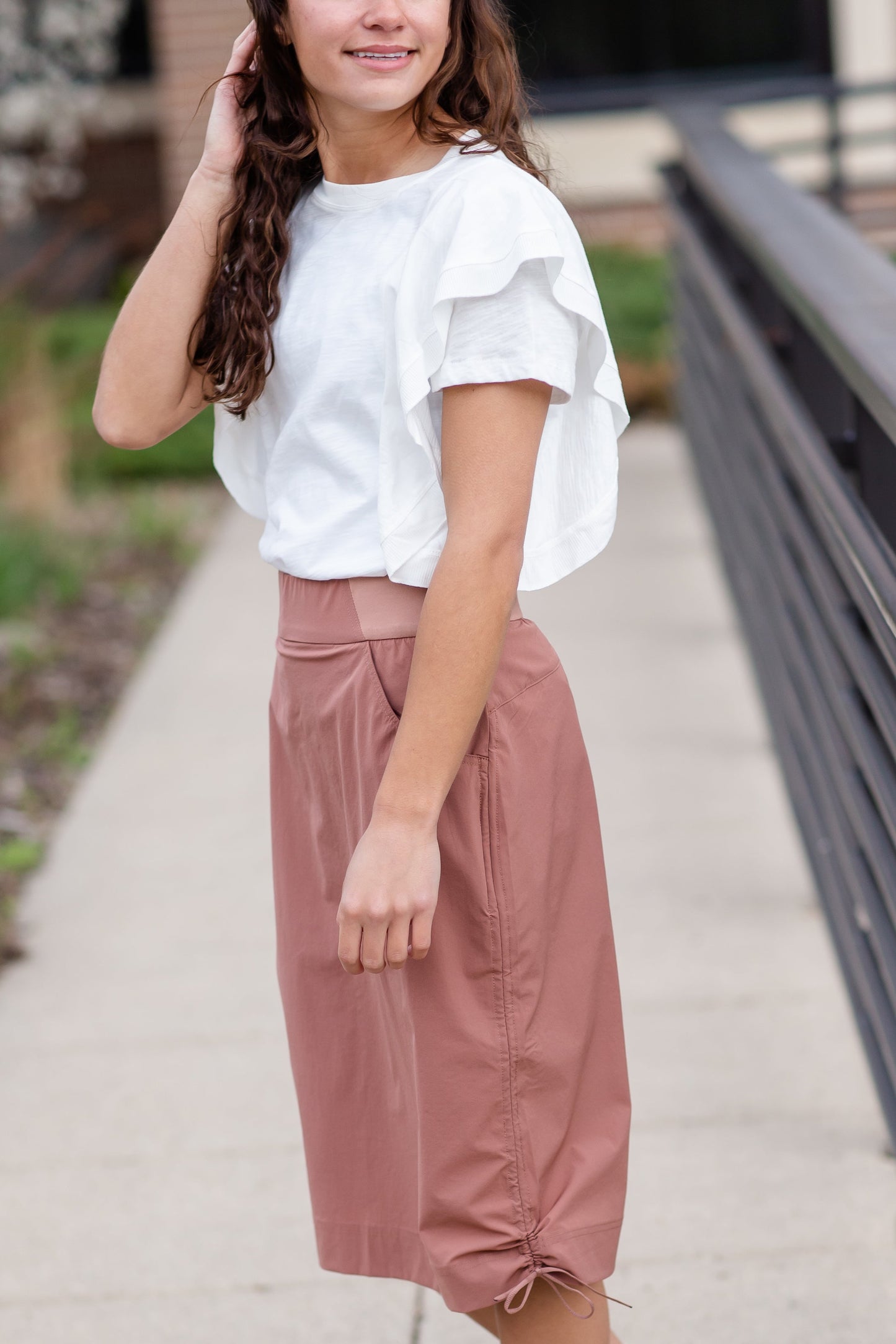 White Ribbed Ruffle Knit Top Tops