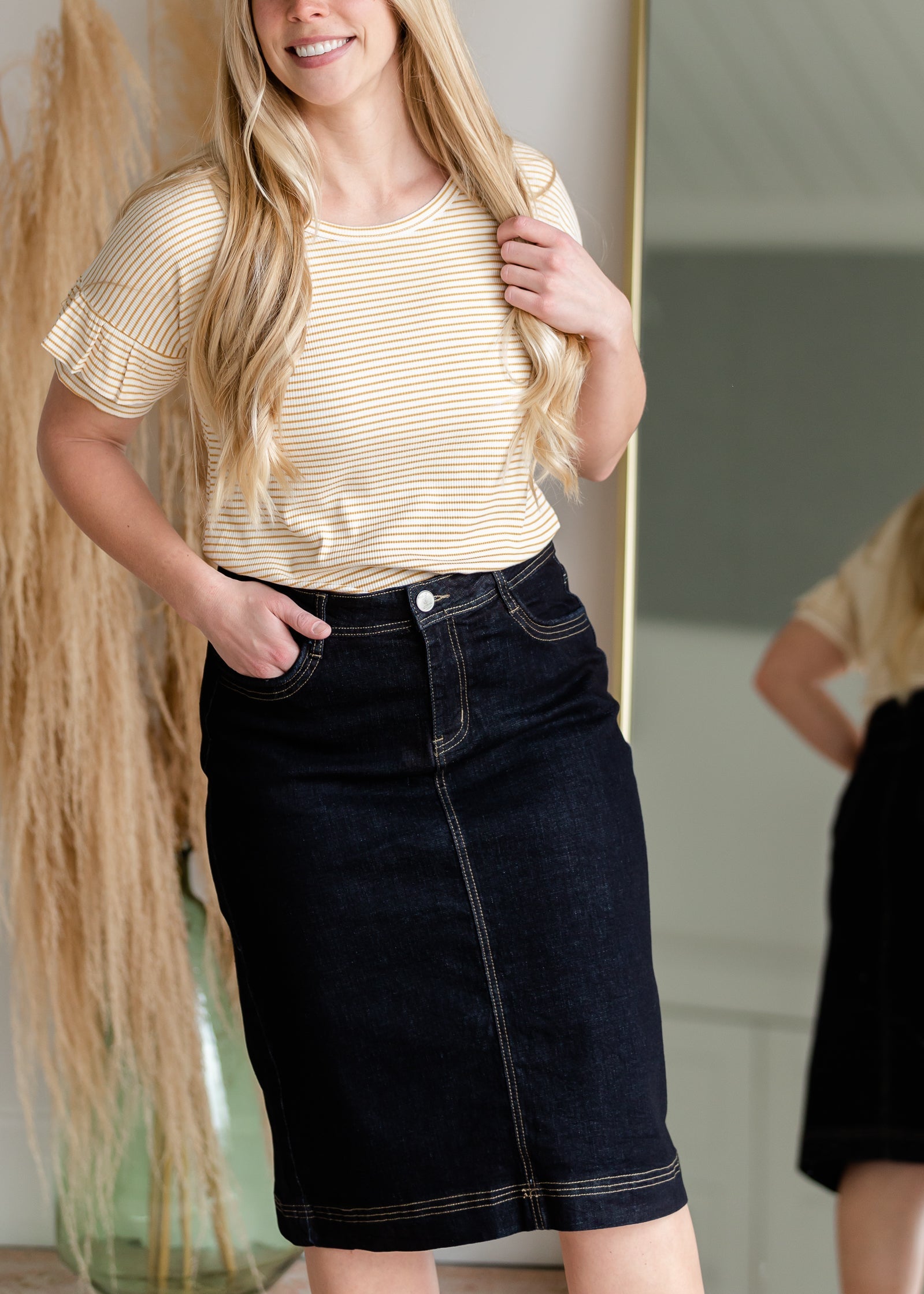 Yellow Striped Ruffle Sleeve Top Shirt Hailey & Co